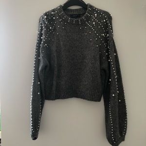 Zara Gray Sweater with Pearl Accents